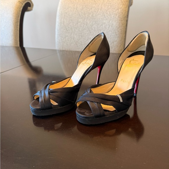 Christian Louboutin D’orsay tres Ophrahs Black Satin Heels - Picture 13 of 13
